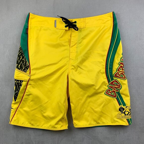 Vans Bad Brains Mens Board Shorts 36 Yellow Rasta Swim Trunks Surf Punk Rock - Picture 1 of 10